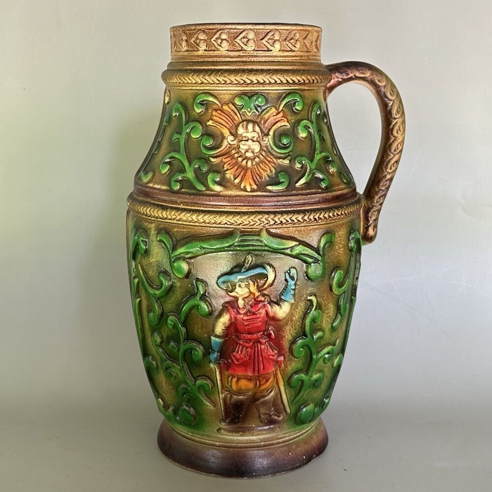 Vintage German Bavarian Tavern Style Relief Jug 10” Green Man Breweriana Japan